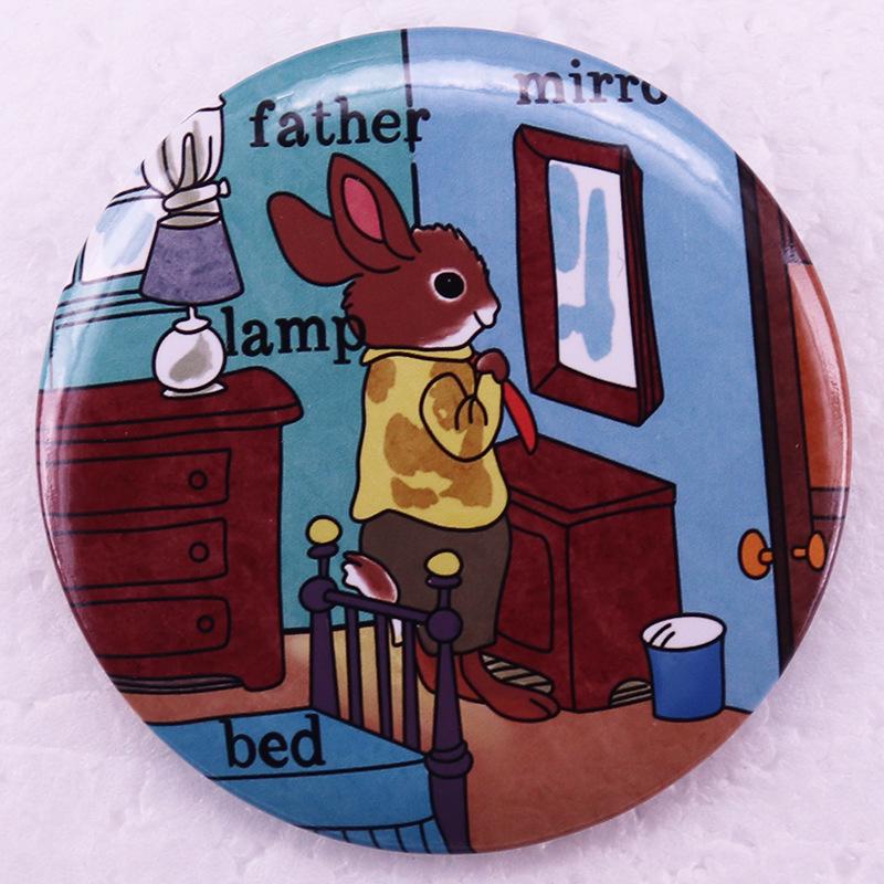Rabbit Dad Cartoon Tinplate Badge Pin for Bedroom