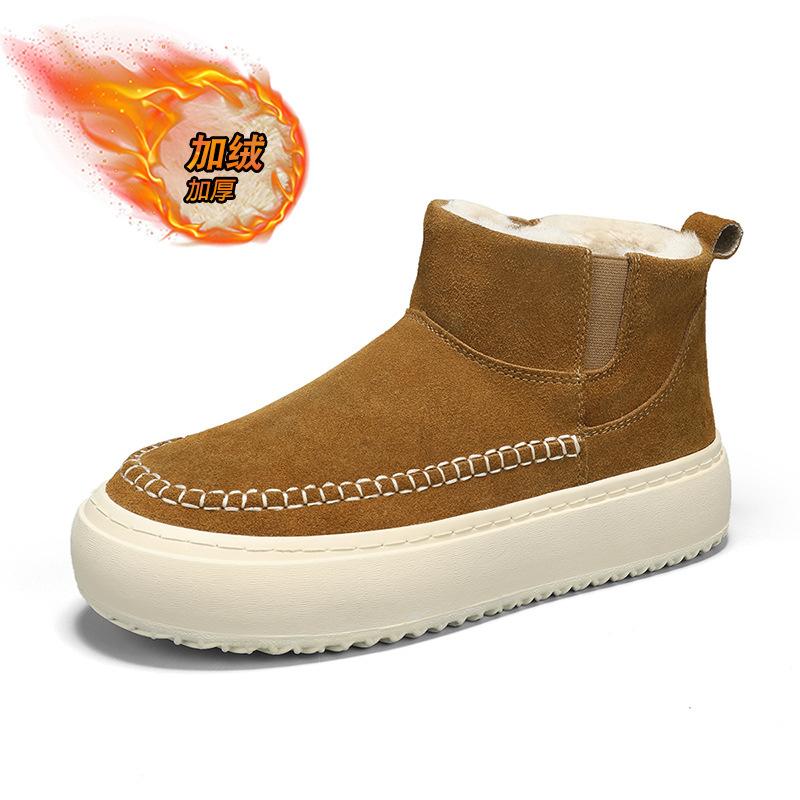 

Snow boots men s winter men s shoes fleece warm one pedal lazy thickened cotton shoes thick-soled non-slip short boots 44