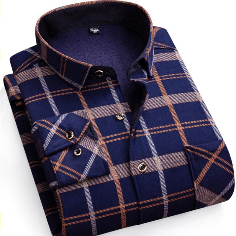 2024 Herren Kariertes Langarm Dickes Warmes Hemd für Herbst und Winter