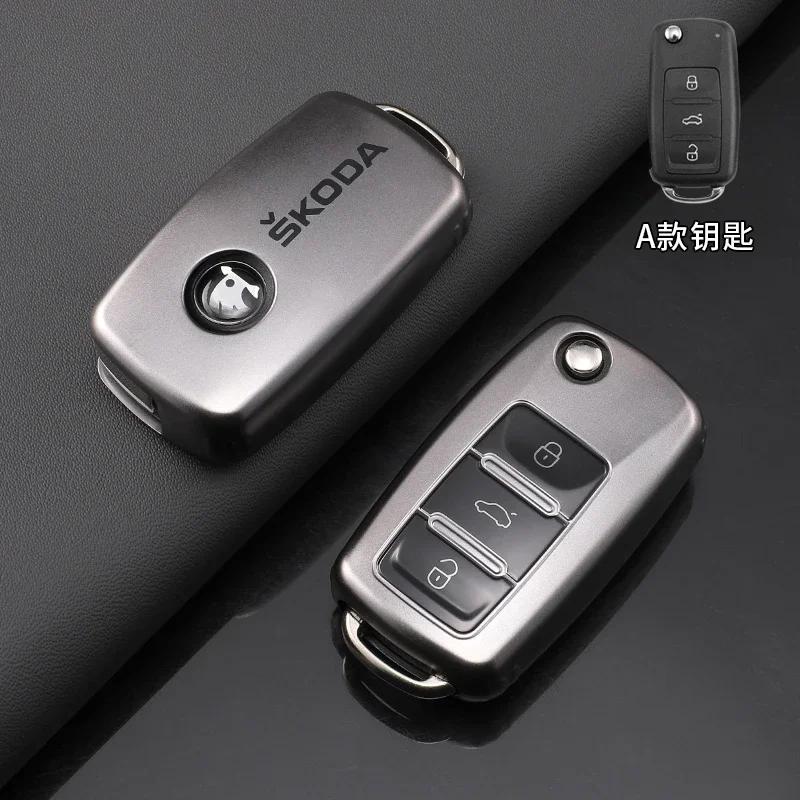 

Car Sticker TPU Car Flip Remote Key Fob Case Cover Protector Shell Bag For Skoda Octavia A5 A7 Fabia Superb Kodiaq Karoq Keychai