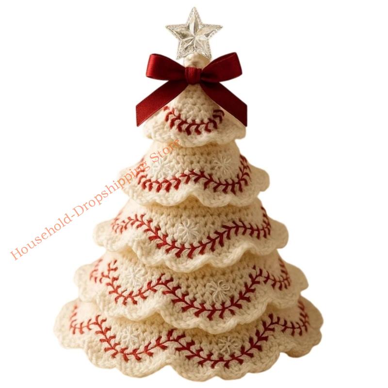 Handmade Crochet Christmas Tree Set For Home Decoration With Step-by-Step Tutorial Instruction Crochet Hook and Yarn