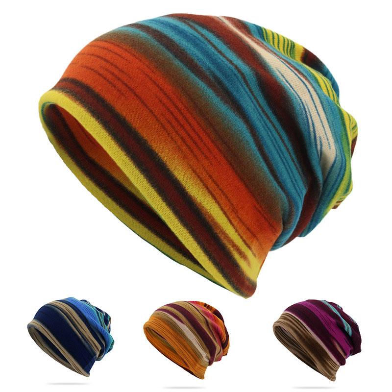 Cappello Caldo da Equitazione Hip Hop Pullover Berretto Autunno Inverno Outdoor a Strisce Arcobaleno 2 IN 1 per Uomo Donna