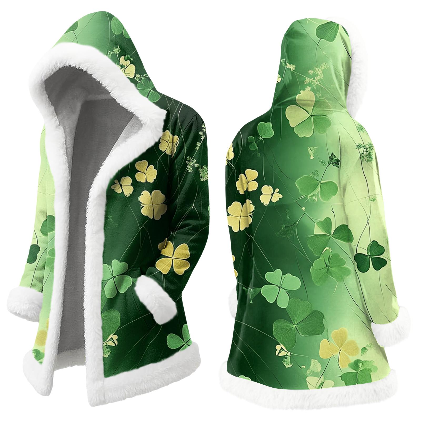 

Унисекс Повседневный И Модный Плюшевый Воротник С Капюшоном С Длинным Рукавом St. Принтованная куртка Патрика XL зелёный