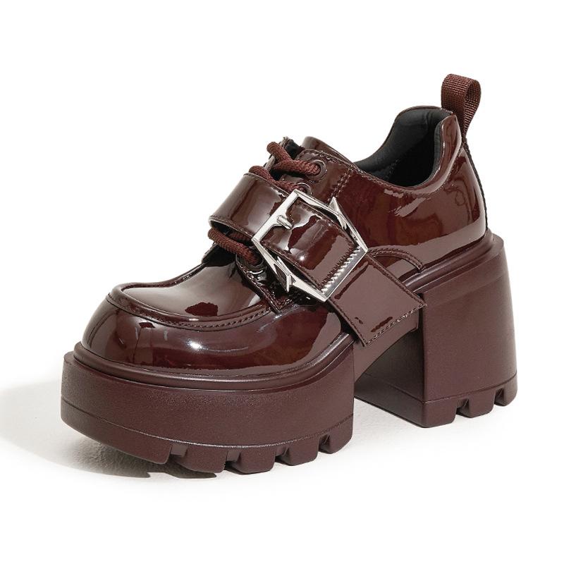 

Женские лоферы на платформе 2025 весна универсальные на толстом каблуке маленькие кожаные туфли в британском стиле с внутренней высотой на небольшом высоком каблуке 39 бордовый