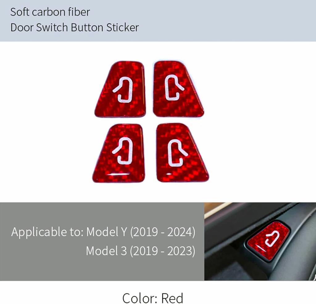 For Tesla Model Y 2019-2025 Juniper Model 3 Highland 2024 Car Carbon Fiber Interior Door Switch Button Trim Stickers Accessories