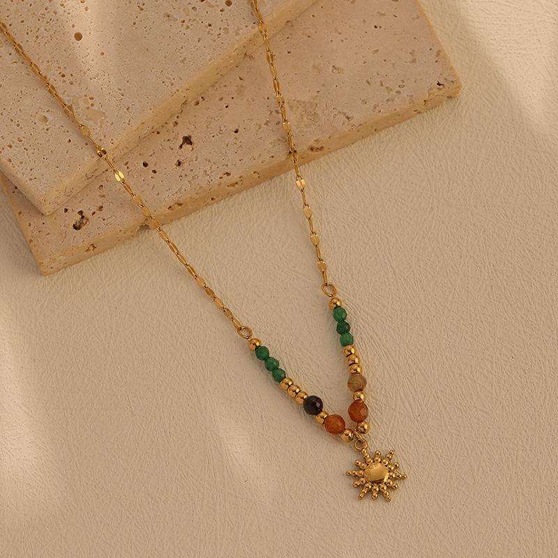 Natural Stone Gemstone Beaded Pendant Necklace Women's Collarbone Chain Jewelry