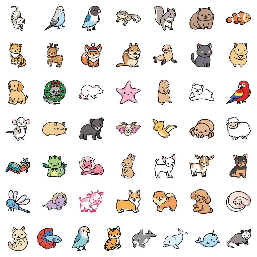 50PCS Cute Cartoon Animal Waterproof Stickers for Phones & Computers