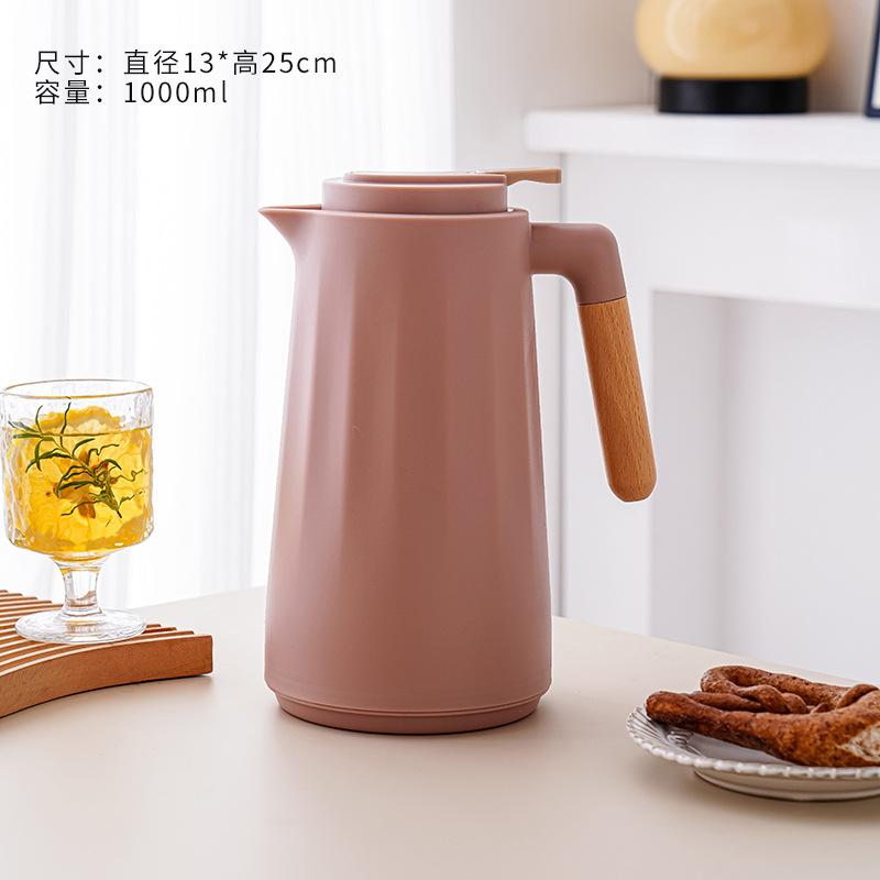 Multi Home Office Thermos 1L Double Wall Tea Coffee Hot Water Flask Kettle with Wooden Handle