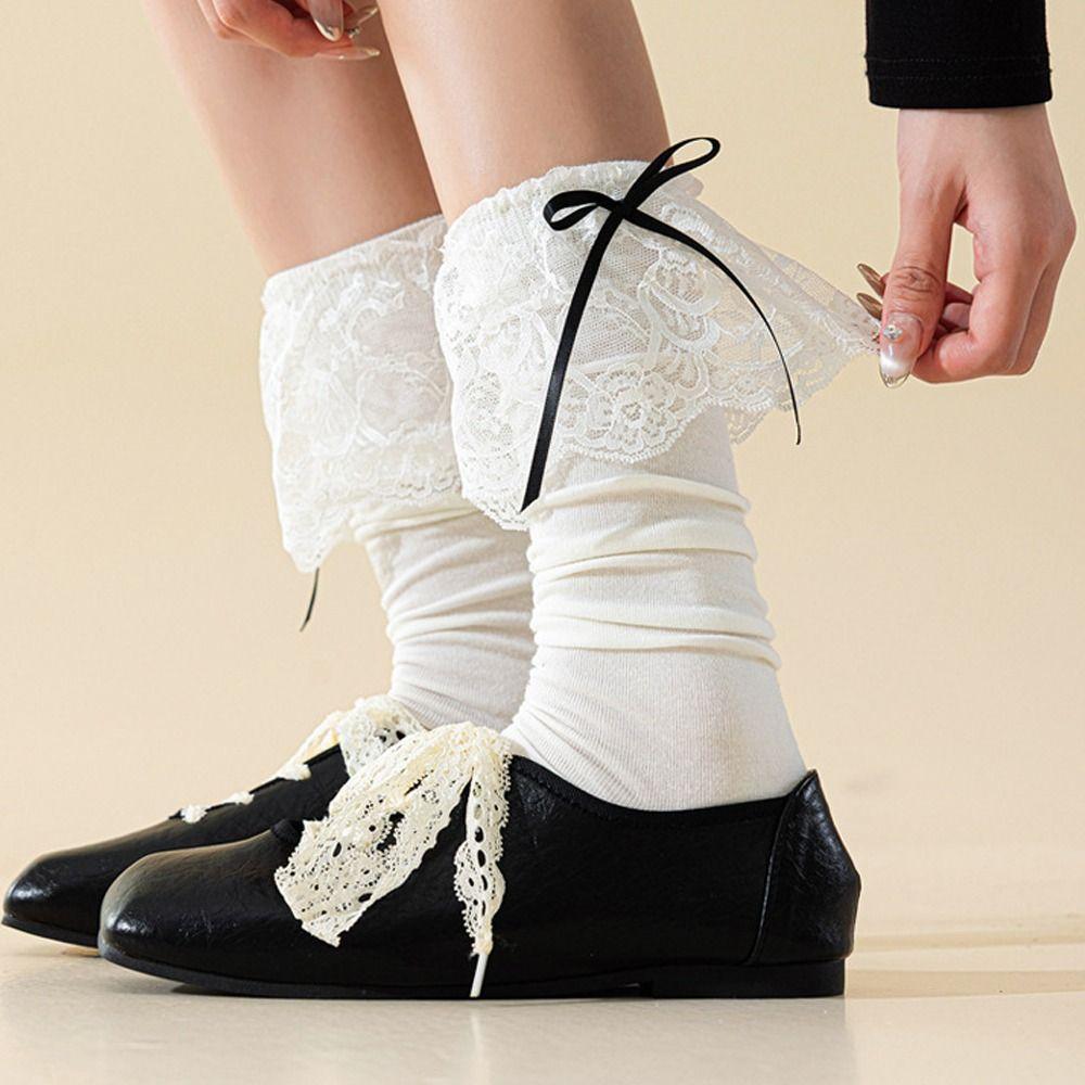 Lace Ruffle Stockings College Style Warm Socks Fashion Long Socks  Autumn Winter
