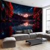2D Red Maple Tree Night Tapestry Mystical Lake Scenery Room Background