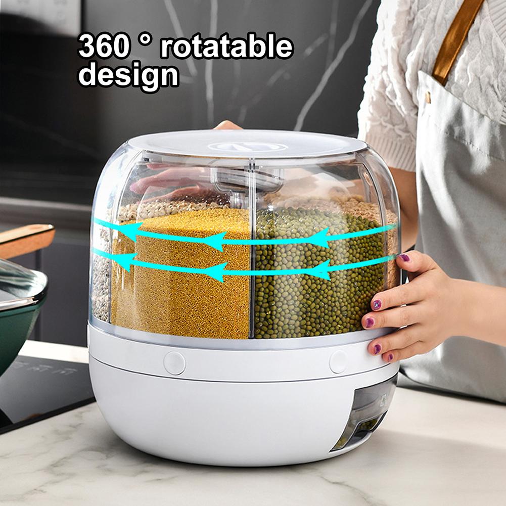 360° Rotating Grain Dispenser Rice Barrel Bulk Cereal Separated Jar Sealed Insectproof Rice Tank Kitchen Food Storage Container