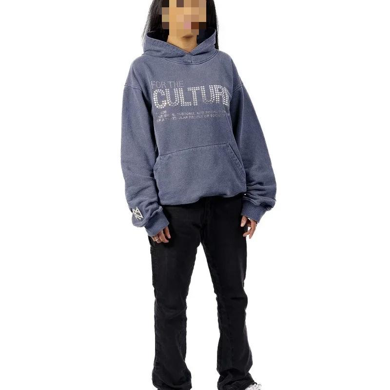 Europäischer und amerikanischer Heißprägedruck im Herbst und Winter, lockeres und modisches Kapuzen-Sweatshirt für Herren und Damen mit Taschen