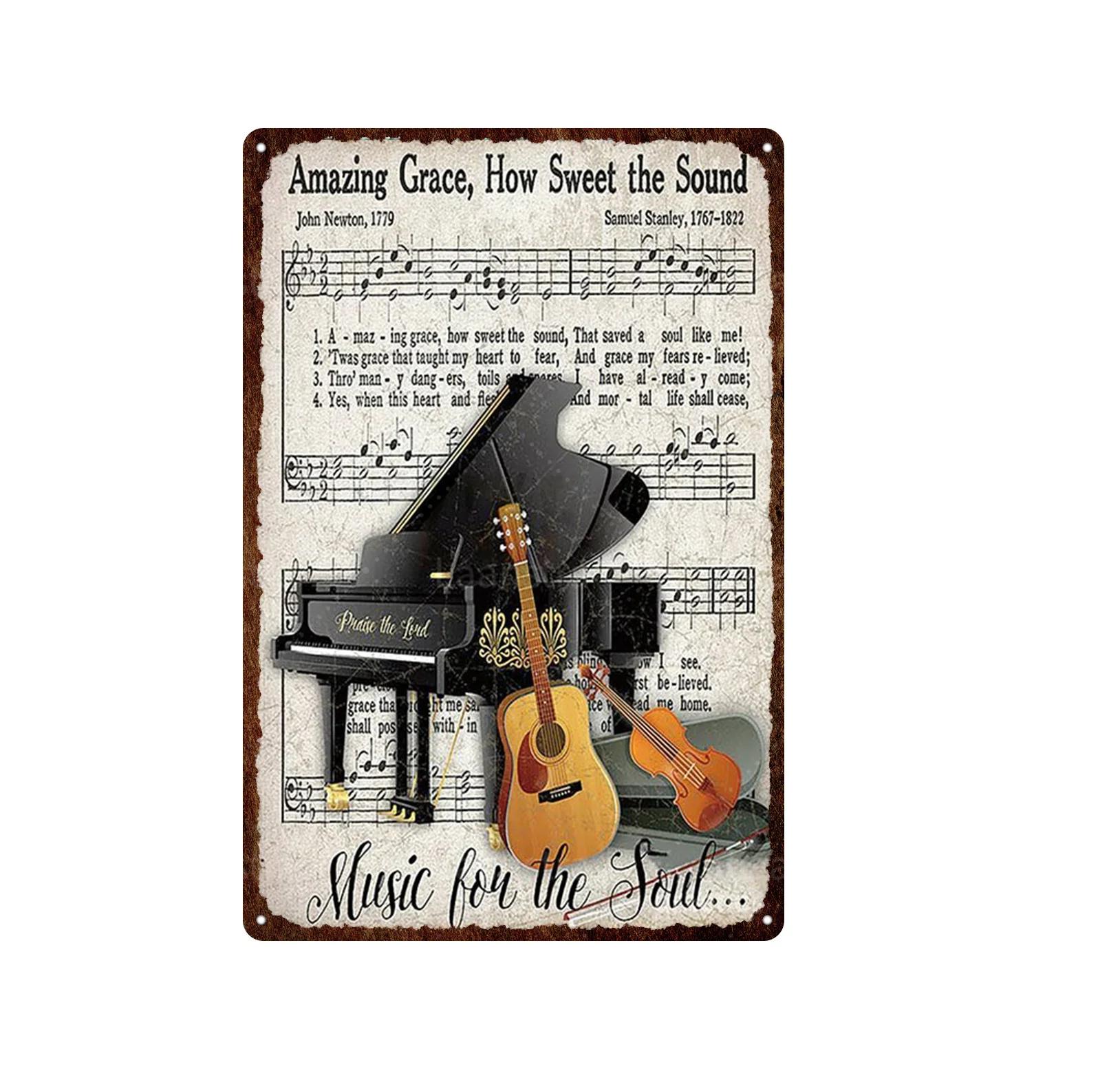 

Poker Shabby Vintage Posters Music Piano Guitar Metal Plate Tin Sign Different Style Wall Decor Iron Painting Poker Decor Art 20x30cm（7.8x11.8inch）