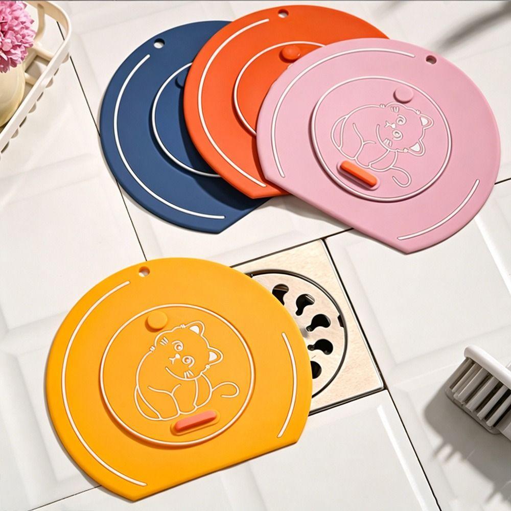 Anti Odor Floor Drain Cover Cartoon Cat Kitchen Sink Seal Mat  for Bathroom Hair Collection