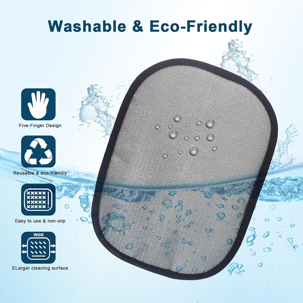2Pcs Pet Hair Removal Glove for Cats & Dogs, with 2Pcs Toothbrush, Upgraded Five-Finger Electrostatic Pet Hair Gloves, Washable Reble Pet Hair
