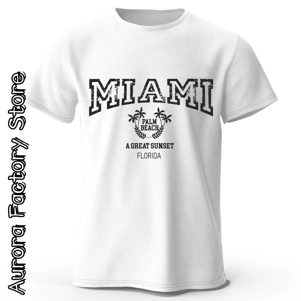 MIAMI Potisk Tričko Léto Pánské Ležérní Bavlna O-Výstřih Topy Trička Pánská Móda Camiseta Krátký Rukáv Oblečení Vintage Streetwear