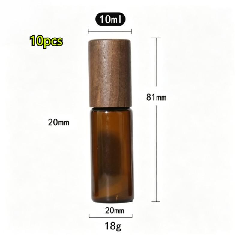 10Pcs 5ml 10ml 15ml Amber Clear Glass Roll On Bottles Natural Bamboo Wood Cap Sample Roller Ball Vials For Essential Oil Perfume