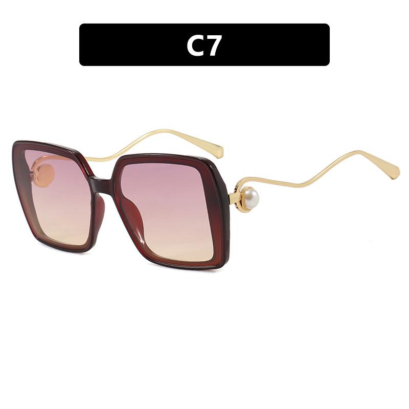 Women's Sunglasses, Fashionable Square Large-frame Sunglasses, Pearl-decorated Sunglasses.