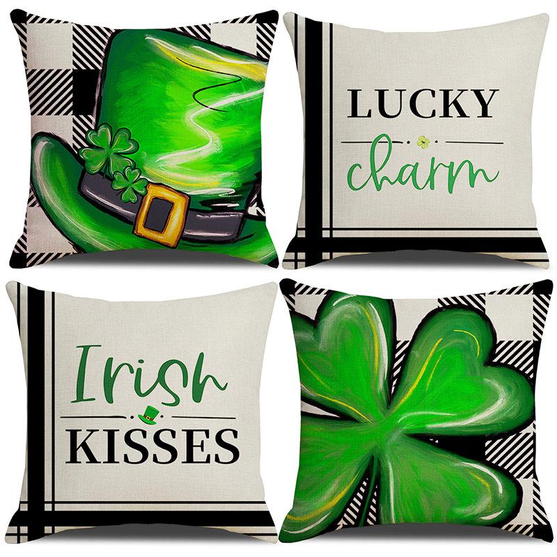 Jit St. Patrick's Day Nordic Style Pillow Waist Holiday Letter Linen Bedside Sofa Waist Pillow Case