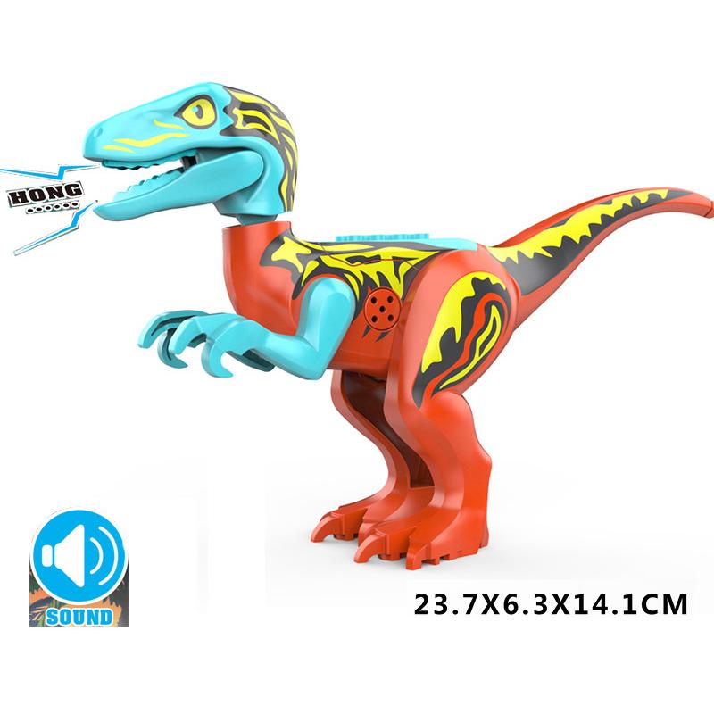 With Sound Assembled Building Blocks Dinosaur World T-Rex Velociraptor Triceratops Jurassic Animal Model Bricks Figure Toys Gift