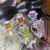 2026 Bright Sparkling Apple Green High Carbon Ice Flower Cut Ring, Luxurious Temperament Rectangular Diamond Ring Woman