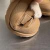 Fashion Lady Winter Shoes Warm Long Fur Inside Fashion Solid Khaki Color Woman Light Footwear Designer Suede Leather Shoes Slip-On Shoes