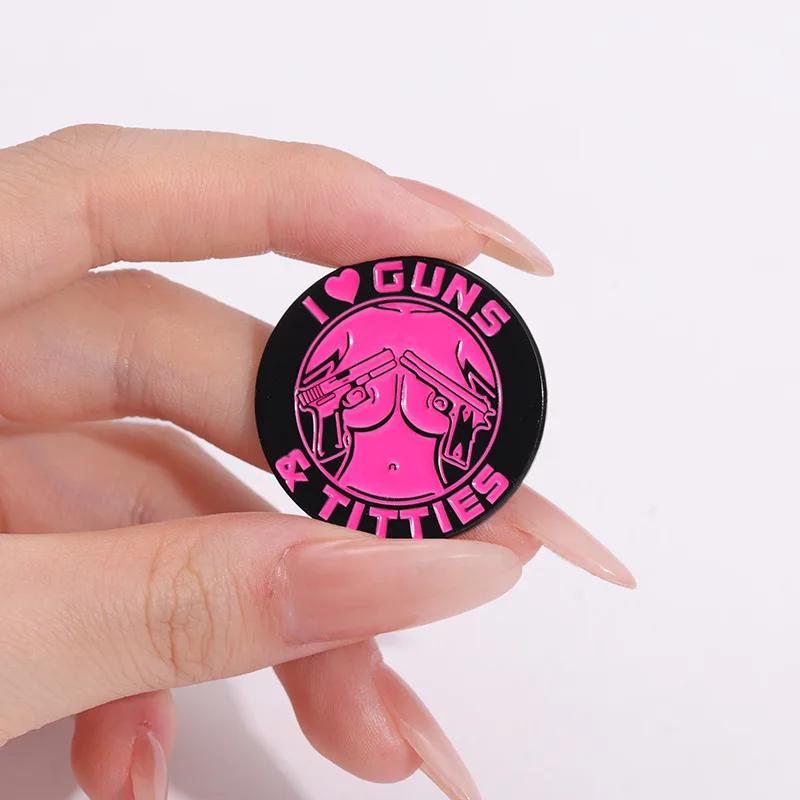 Punk Gothic I Love Guns Enamel Pins Cartoon Sexy And Cool Comics Figure Brooches Backpack Lapel Badge Jewelry Gift for Men Women