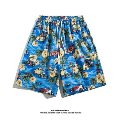 Ice Silk Cool Hawaiian Beach Shorts Men'S Summer Thin Design Japanese Retro American Trendy Brand Casual Five Quarter Pants