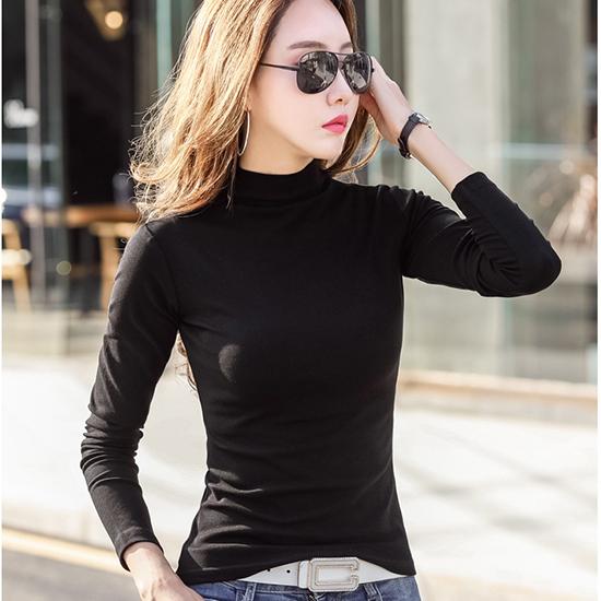 Podzim a zima Polovysoký límec Dámské tričko s dlouhým rukávem Košile s teplým spodkem Korejská verze Slim Fit Elastický Móda Dámské oblečení