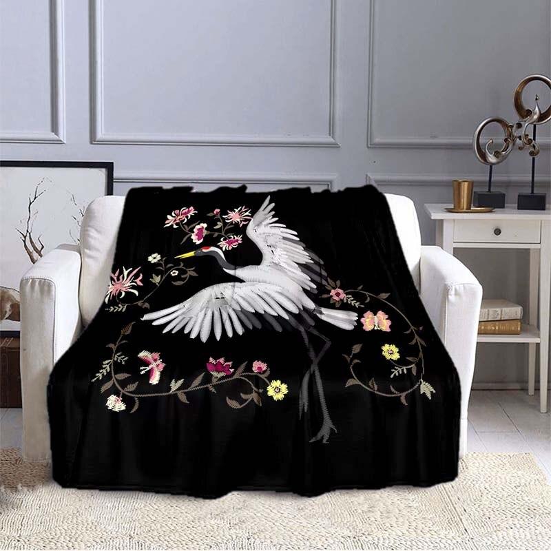 Weiße Kranich-Decke, bedruckt, superweiche Flanelldecke, Flanell-Bettwäsche, Sofa-Tagesdecke