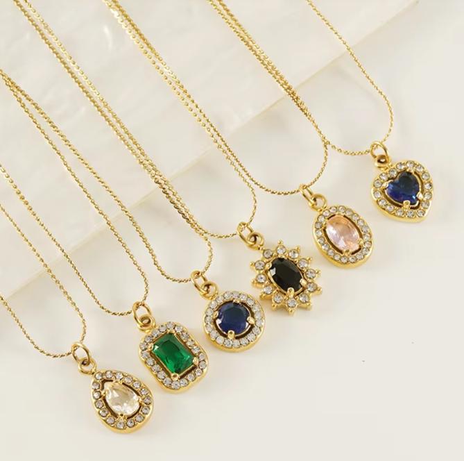 European American Ins Style Double-layer Zircon Titanium Steel Luxury Square Pendant Light Sporty Unisex 18K Gold Necklace
