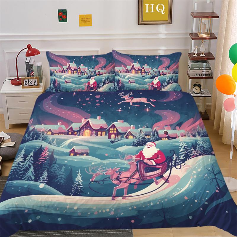 Christmas Gift 3D Printed Polyester Pillowcase Quilt Cover Two Or Three-Piece Set Is Available