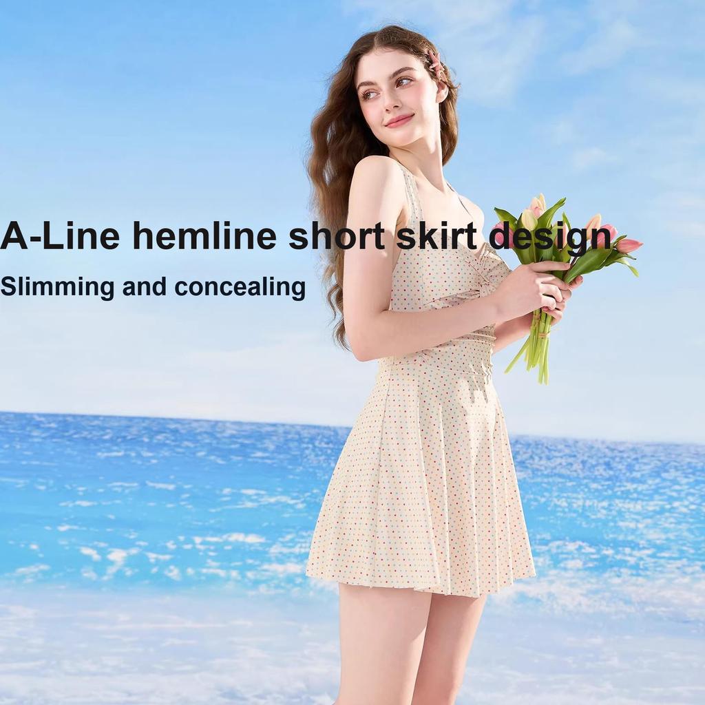 Disney High-Quality Colorful Polka Dot Halter A-Line Dress Swimsuit Women swimwear D16057S2E-AL