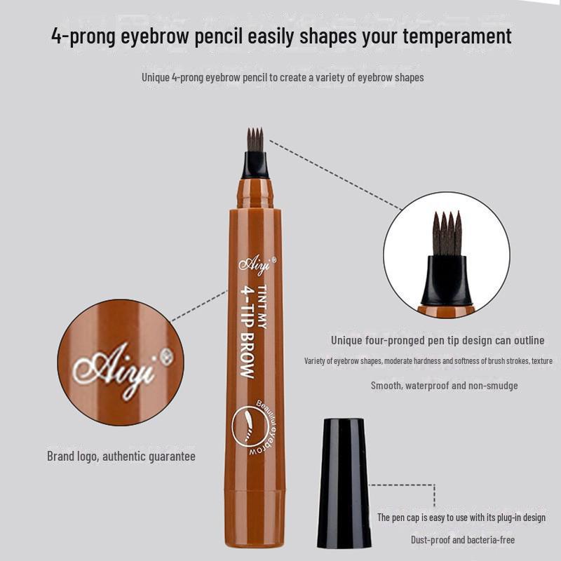 Four-Fork Long-Lasting Waterproof Eyebrow Pencil - Sweat-Proof and Smudge-Proof, Perfect for Beginners