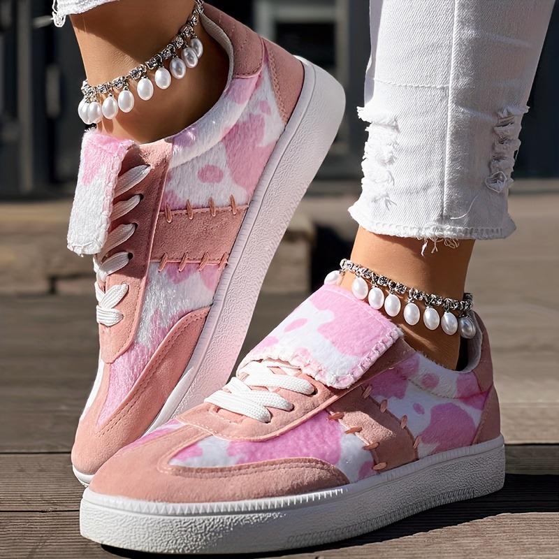 Colorblock Patchwork Lace-up Casual Sneakers - Without Anklet