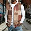 Men's Hooded Sleeveless Zip-Up Vest Casual Plaid Patchwork Print for Sports & Daily Wear