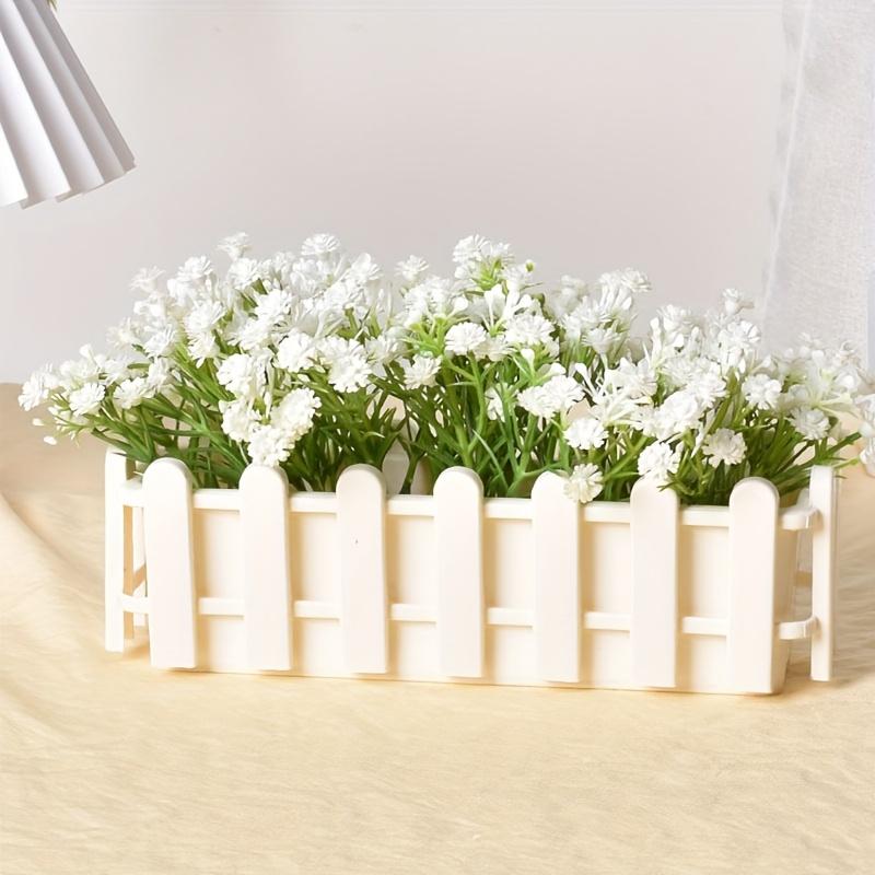 2PCS Artificial Flower Plants - Mixed Color Daisies In Picket Fence Pot for Indoor Office Wedding Home Decor
