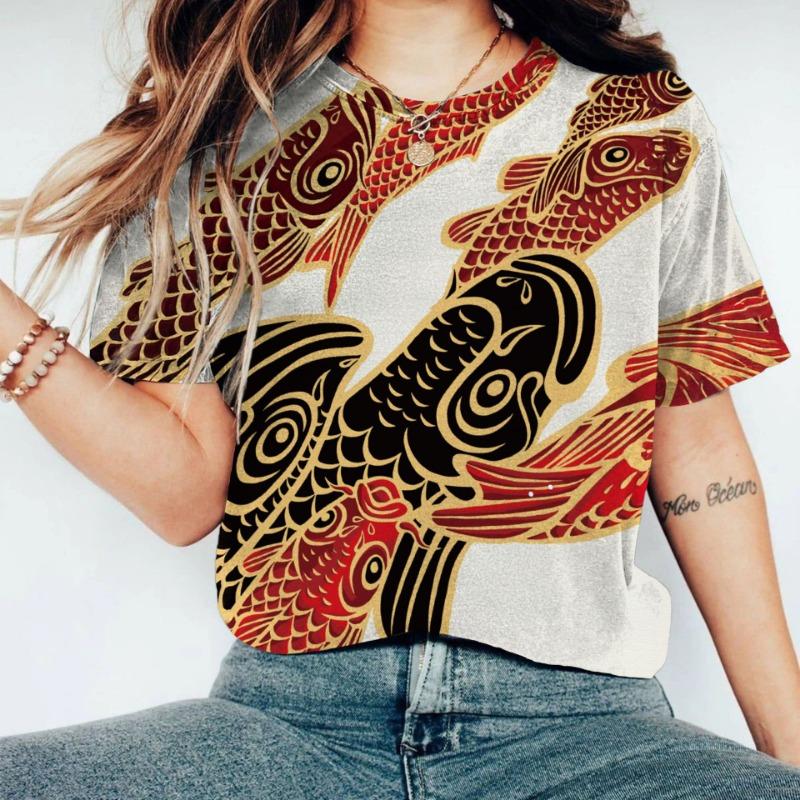 Women's T-Shirts Short Sleeve Tops Summer Clothing Fish Graphic Shirts Women Streetwear O-Neck Pullovers 6XL Tee