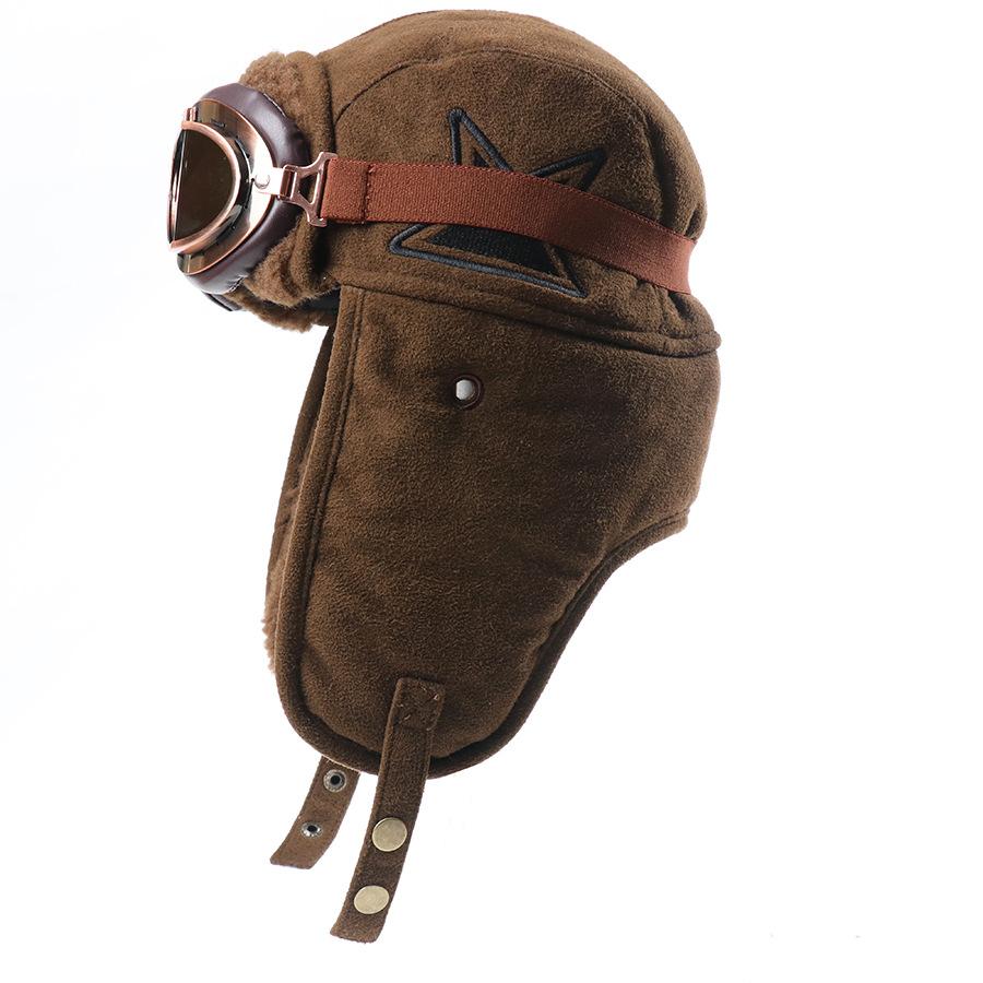 Men's and women's winter turning cloth lamb wool goggles Lei Feng hat autumn and winter new warm cycling ear protection hat pilot hat