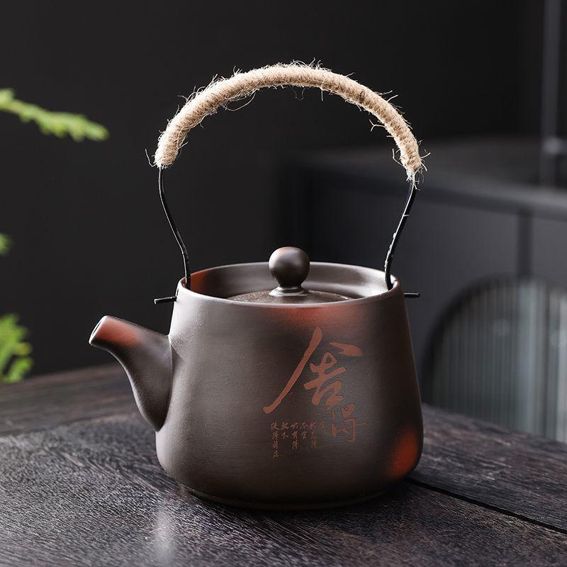 Purple Clay Teapot with Handle Handmade Travel Tea Set Including 1 Teapot  4 Cups Purple Clay Teacups Handheld Teapot