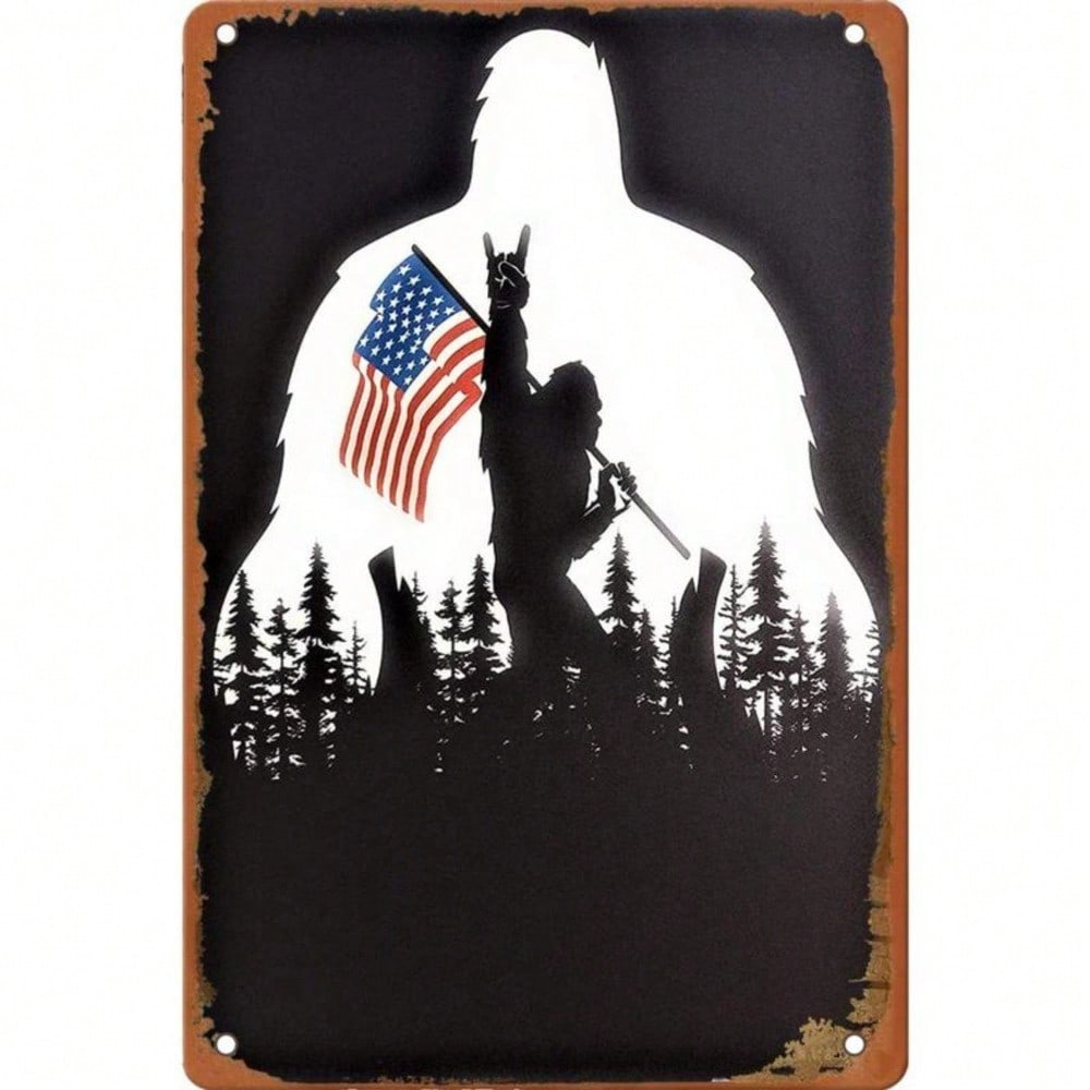

Vintage Metal Tin Sign American Flag Bigfoot Wall Art Retro Bar Pub Garage Man Cave Decoration 8x12 Inch 20x30 різнокольоровий