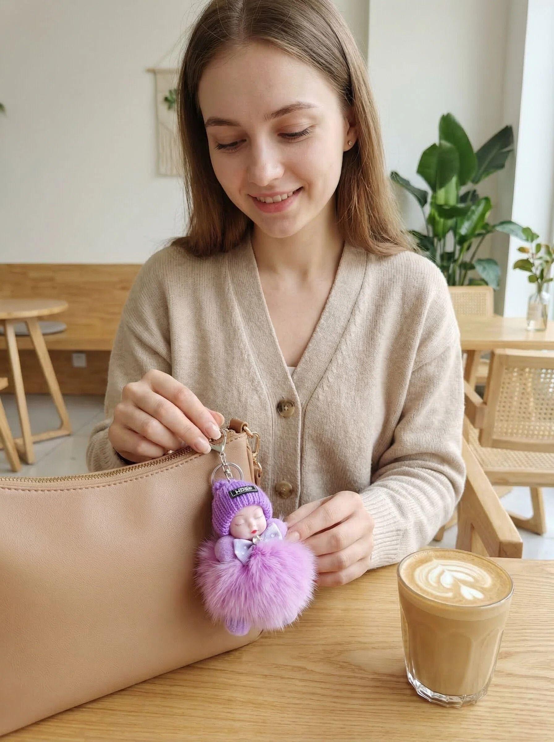 Cute Real Fur Fluffy Monster Doll Keychain, Soft Plush Bag/Backpack Charm, Accessory, Gift for Girls