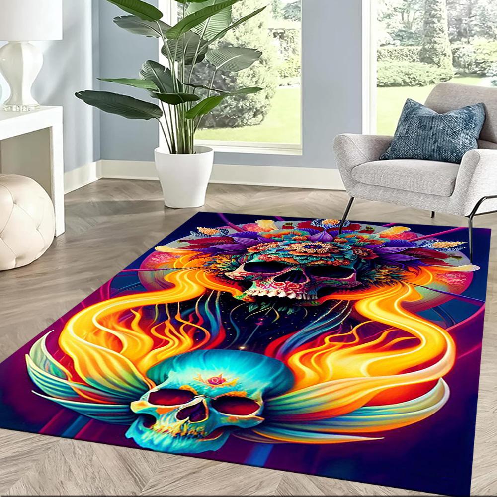 Eerie Skull In Flames Floor Mats for Living Room, Bedroom and Room Decoration Are Suitable for Gifts.