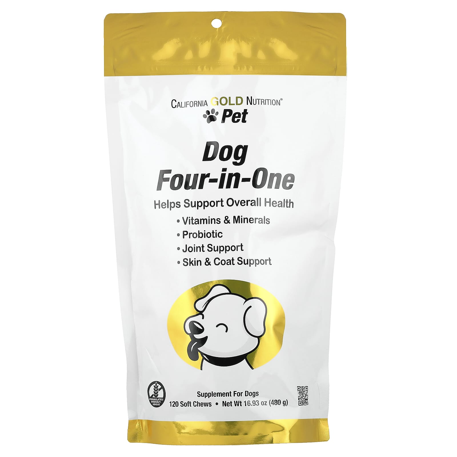 

California Gold Nutrition, Pets, Four-in-One for Dogs, 120 Soft Chews, 480g (16.93oz)