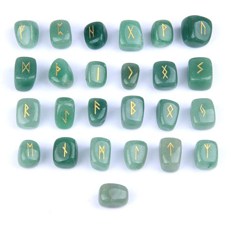 Rune Stones Set Engraved Golden Viking Runes Palm Stone Healing Crystal Divination For Witchcraft Meditation Gift One Size
