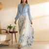 Long Sleeve Chiffon Dress Floral V Neck Print Deep Flowy A-Line Dress Spring Wedding Guest