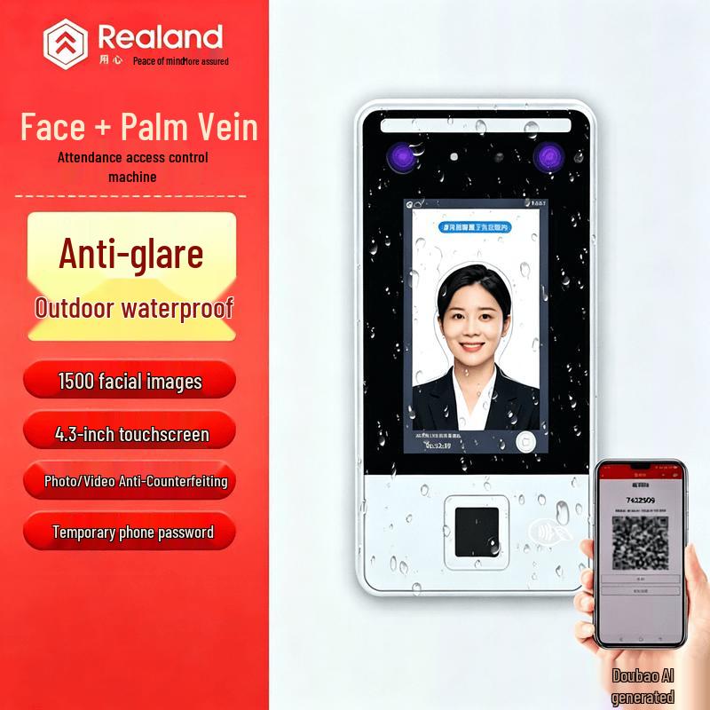 Realand F648SZ Waterproof Dynamic Face & Fingerprint Access Control System CN plug (adapter included)