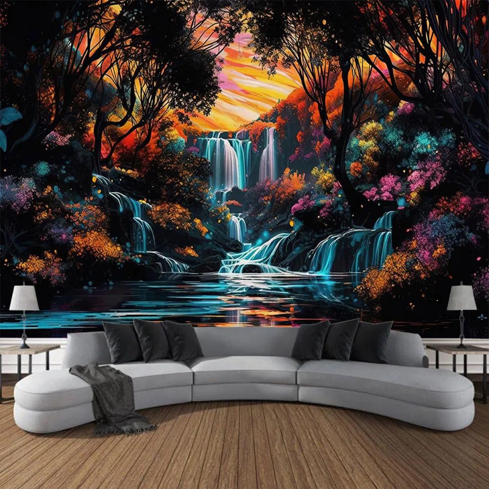 VIKAMA Waterfall Forest Tapestry Vibrant Landscape Art Decor Perfect For Living Rooms And Natural Home Settings