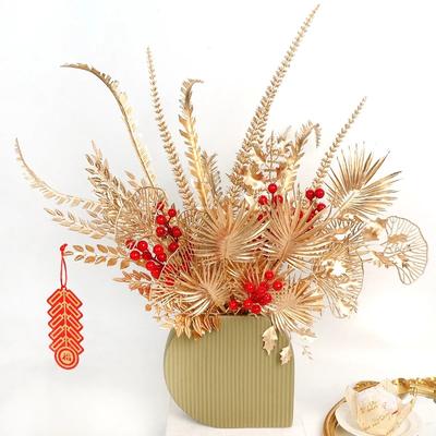 1/3/5Pcs Golden Artificial Flowers Bouquet for Home Decor New Year Christmas Party Decoration DIY Vase Ornaments Plant Accessory