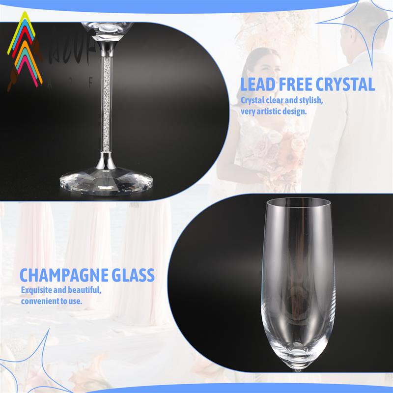 A20F-2Pc Wedding Glasses Personalized Champagne Flutes Crystalline Party Gift Toasting Glass Goblet